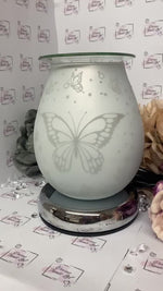 Load and play video in Gallery viewer, Butterfly Electric White Satin Burner
